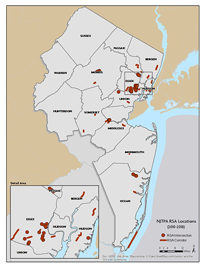 Map of RSA projects in NJTPA region