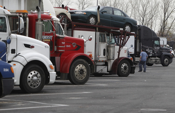 Trucks parked in a rest area