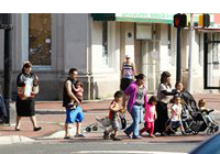 pedestrians crossing the street