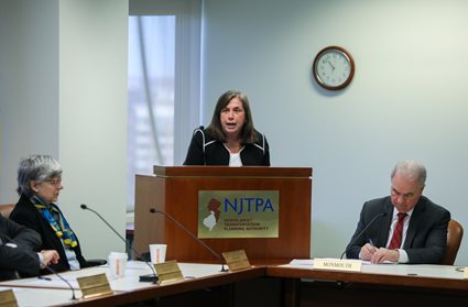 Donna Rendeiro at the podium during a presentation to the NJTPA Board of Trustees
