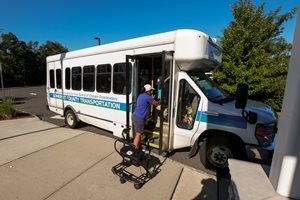 Senior boards Somerset County Transportation shuttle bus