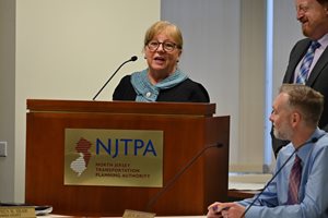 Former NJTPA Kathryn A. DeFillippo thanks the Board and staff after receiving a resolution of recognition