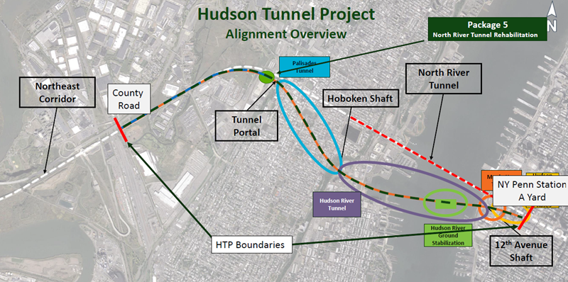 Alignment overview map of Hudson Tunnel Project